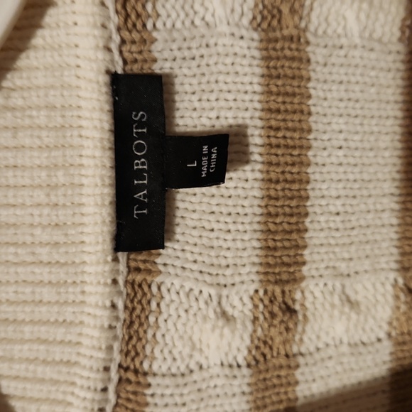❤️ TALBOTS CABLE KNIT COLLARED CARDIGAN SWEATER, STRIPE, LARGE - Picture 7 of 10